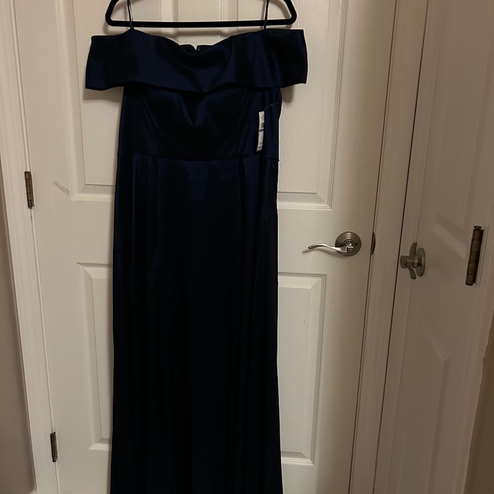 Navy blue mother of the bride dress .